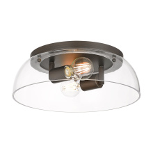 Golden 3602-14 RBZ-CLR - Yep by Golden Lighting Duncan 2-light Flush Mount in Rubbed Bronze and Clear Glass